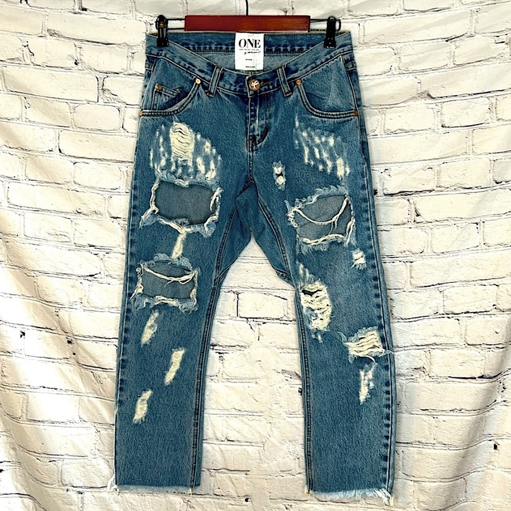One Teaspoon Recid, Low Waist, Relaxed Hip, Drop Crotch, Tapered Jeans Size 26